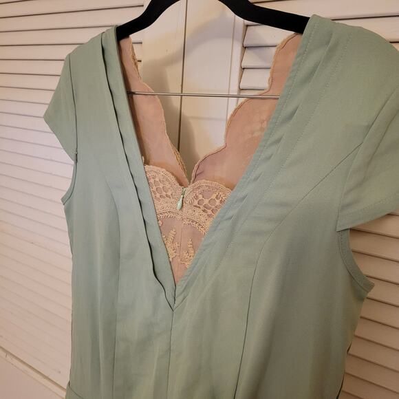 City and Painting Mint Green Lace Front Zip Jumpsuit Medium Pockets - Picture 3 of 6